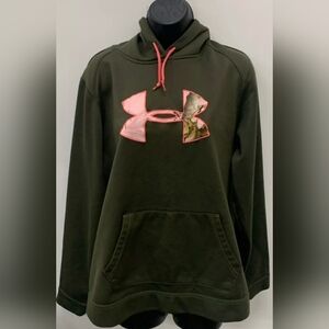Under Armour Semi Fitted ColdGear Storm Hunter Green Camo Hoodie Sweater Size XL
